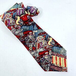 JERRY GARCIA Mens Silk Neck Tie Red Abstract Floral Made in USA 59"x3.75”